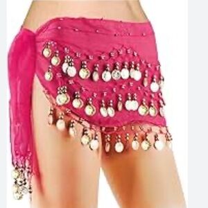 Hot‎ Pink with Silver Coins Belly Dancer Wrap. 57 inch